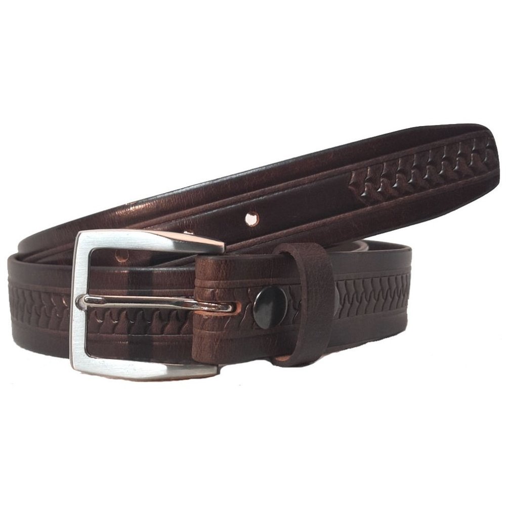 GENUINE LEATHER SHARK TEETH EMBOSSED BELT 35MM BROWN#1035